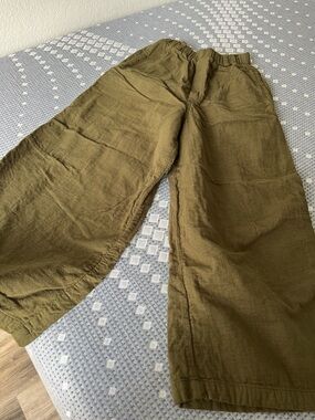 Women's Olive Wide-Leg Linen Blend Chinos